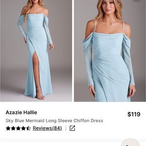 Azazie Hallie Light Blue Off-Shoulder Dress